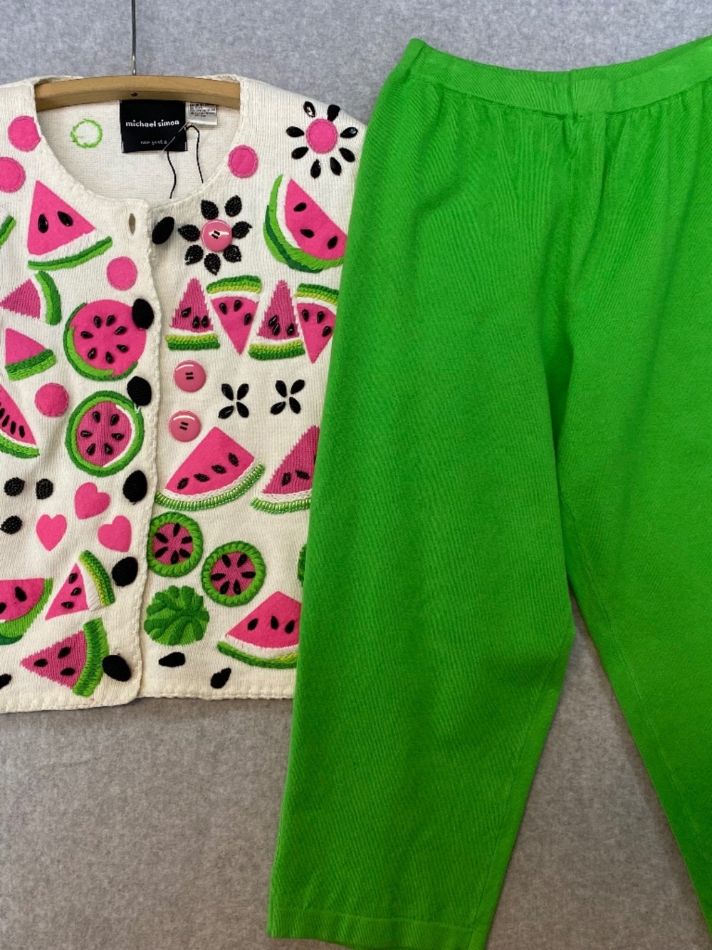 NEW! Vintage Michael Simon Cardigan S • Pants S • Watermelon • 1998 • Pant Set
